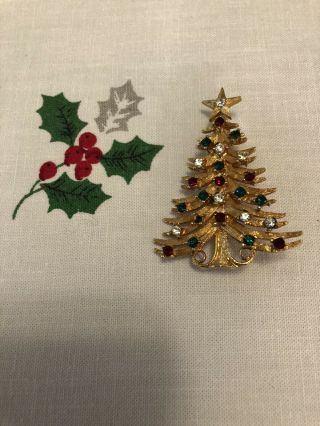 Vintage Rhinestone Christmas Tree Pin/brooch.  Signed Mylu.