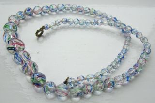 Czech Vintage Art Deco Iris Rainbow Faceted Glass Bead Necklace 17&1/2 Inch Long