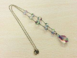 Vintage Art Deco Rainbow Crystal Drop Pendant Necklace 1930