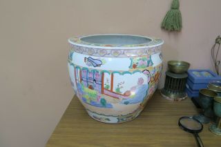 Vintage Chinese Famille Rose Porcelain Planter Pot Koi Fish Bowl Jardiniere 12 "