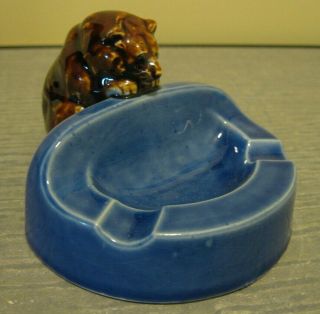 Vintage Ceramic Blue Ashtray With Brown Bear Made In Japan