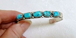 Vintage Navajo Cuff Bracelet Turquoise Cabochons Small Size 10.  6 Grams