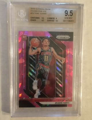 2018 - 19 Panini Prizm Trae Young Pink Cracked Ice Rookie Rc Bgs 9.  5 Gem