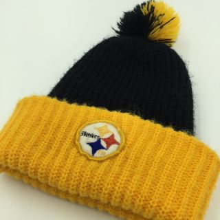 Vintage Retro Steelers Winter Knit Hat Cap Beanie Pom Pom & Patch