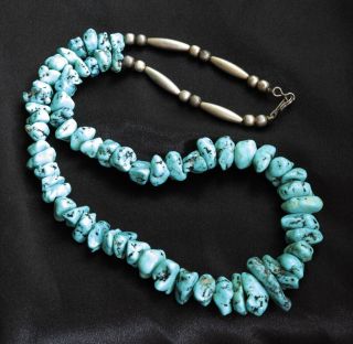 Vintage American Indian Chunky Turquoise Nugget Necklace 21 Inches Long 62 Grams