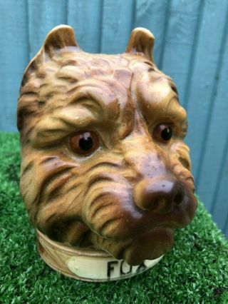 19thc St Clements Tobacco Jar,  Humidor,  Fox Terrier Dog Figure C1890s