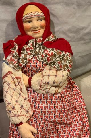 Antique Large 15” 1920 - 30’s Ryazan District Russian Cloth Stockinette Doll 3