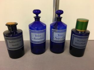 Apothecary Pharmacy Jar Antique Cobalt Blue Glass Bottle Chemist 4x