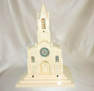 Vintage Christmas 1950s Raylite Electric Co Light Up Cathedral Musical Church