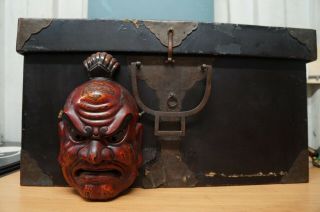 Rare Authentic Antique Hand Made Plaster Japanese Oni Demon Mask Artist Signed