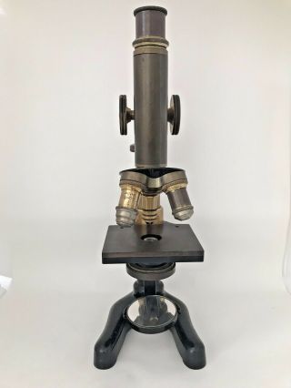 Old Antique Microscope With Zeiss And E.  Leitz Wetzlar Lenses Vintage Science