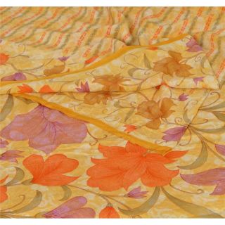 Sanskriti Vintage Yellow Saree Printed 100 Pure Crepe Silk Sari Craft Fabric
