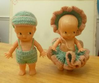 Vintage Irwin Kewpie Dolls,  6.  5 " Hard Plastic Green Crochet