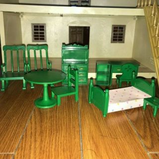 Sylvanian Families Urban House w/ Green Furniture Set Calico Critters Vintage 3