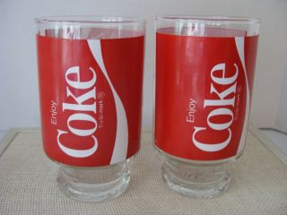 2 Coca Cola X - Large 32oz Pedestal Drinking Glass Vintage Logo Cond