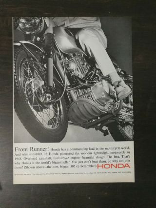 Vintage 1965 Honda 305 Scrambler Motorcycle Full Page Ad