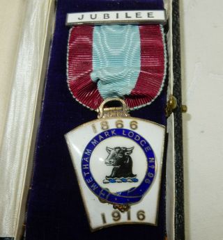 Antique 1916 Masonic Jubilee Jewel Metham Mark Lodge - Silver Medal Box