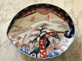 Antique Japanese Meji Imari Porcelain Scalloped Leaf Dish
