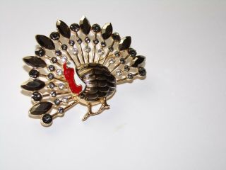 Vintage Signed Napier Rhinestone Turkey Brooch Pin