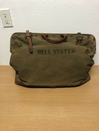 Vintage Bell System Telephone Company Large Leather & Canvas Tool Bag Tool Pouch