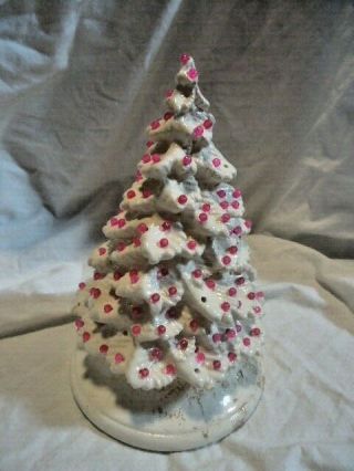 Vintage White Ceramic Christmas Tree With Pink Balls 9.  5 " - No Light