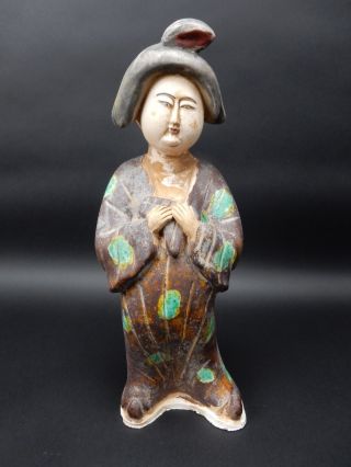 Chinese Sancai Glazed Tang Style Woman Statue 15 Inches