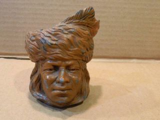 Native American Indian Chief Shaped Metal Ashtray Vintage