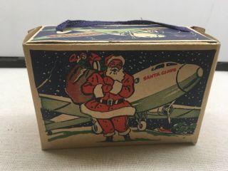 Rare Vintage Antique Christmas Candy Box With Santa And Plane