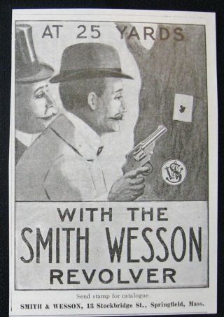 C1900s Smith&wesson Revolver Vtg Print Ad Men In Hats Shoot Gun Target Practice