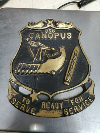 Vintage Us Navy Brass Plaque Uss Canopus Poseidon