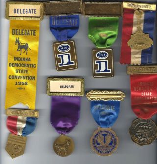 Vintage Indiana Democratic State Convention Delegate Ribbon Badge Group