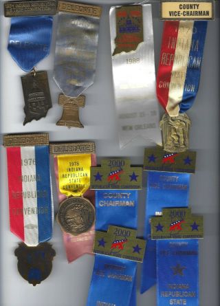 Vintage Indiana Republican State Convention Delegate Ribbon Badge Group