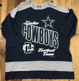 Vintage 1993 Jostens Dallas Cowboys T - Shirt 3/4 Sleeve Size Large L Blue Gray