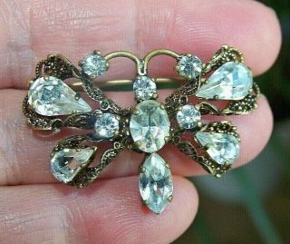 Vintage Art Deco Jewelery Czech Filigree Crystal Rhinestone Butterfly Brooch Pin