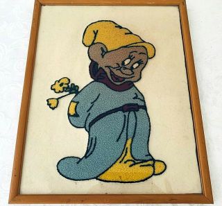 Vintage Disney Dopey Of Snow White And Seven Dwarfs Rug Craft Framed Print