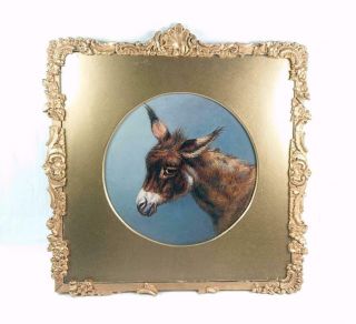 Antique Victorian Oil On Board Painting Of A Donkey Dated 1866 Artist Monogram