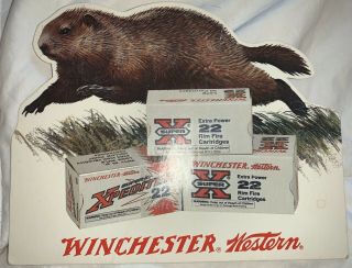 Vintage Winchester Western - X Beaver Die - Cut Advertising Sign Shelf Talker