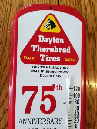Dayton Thorobred Tires Metal Thermometer Sign Vintage Old Farm Horse Gas Oil