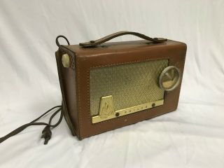 Vintage Philco Tube Am Portable Radio - Leather