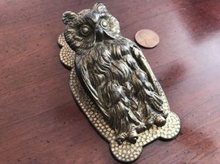 Antique Judd Cast Iron Great Horned Wise Owl Paper Letter Desk Clip Holder 5189