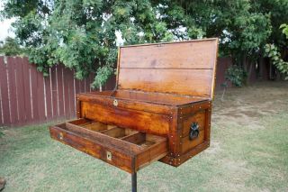 Vintage Antique Carpenters Tool Box Chest Trunk Wooden Tool Chest With Key