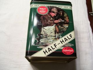 Vtg Half And Half Hunting/fishing Scenes - Burley And Bright Pipe Tobacco Tin
