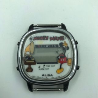 Vintage Seiko Alba Mickey Mouse Music Digital Watch,  Black Y758 - 5000 1 5/8 Inch