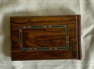 Holy Land Jerusalem Souvenir C.  1925 Pressed Flowers And Scenes Olive Wood Covers