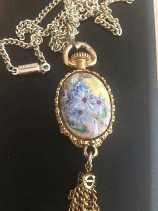 Vintage West Germany Pendant Necklace Hand Painted Flowers