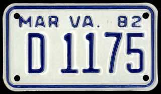 Virginia 1982 Motorcycle Dealer License Plate D 1175 - - Mar Va 82
