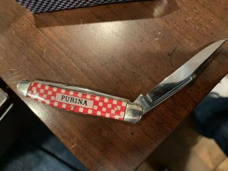 Vintage Purina Kutmaster 3 Blade Pocket Knife Checkerboard Handle 2