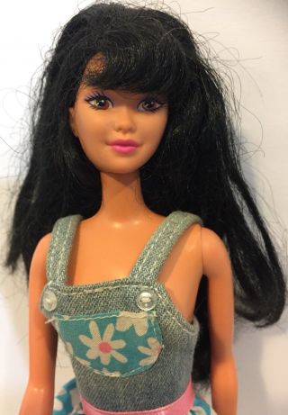 Vtg Mattel Barbie Doll Ethnic Oriental Asian Raven Hair Bangs Ballet Daisy Dress