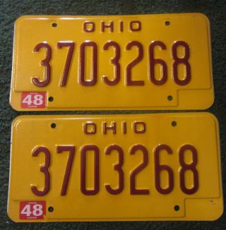 Vintage Ohio Raised Letters License Plate Red Yellow,  Set 2,  Dui Plates