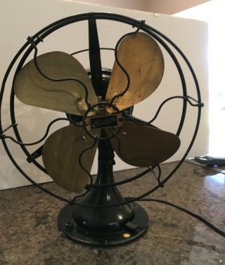 Antique Coulmbia Brass and Cast Iron Oscillating Fan - Patent.  1914 - 2
